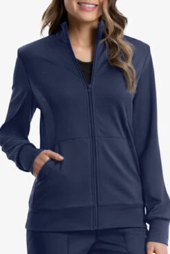 Cherokee Workwear Revolution Women's 3-Pocket STRETCH Fleece Inner Zip Front Scrub Jacket -Cherokee Shop CK371 NAVY 3 HV