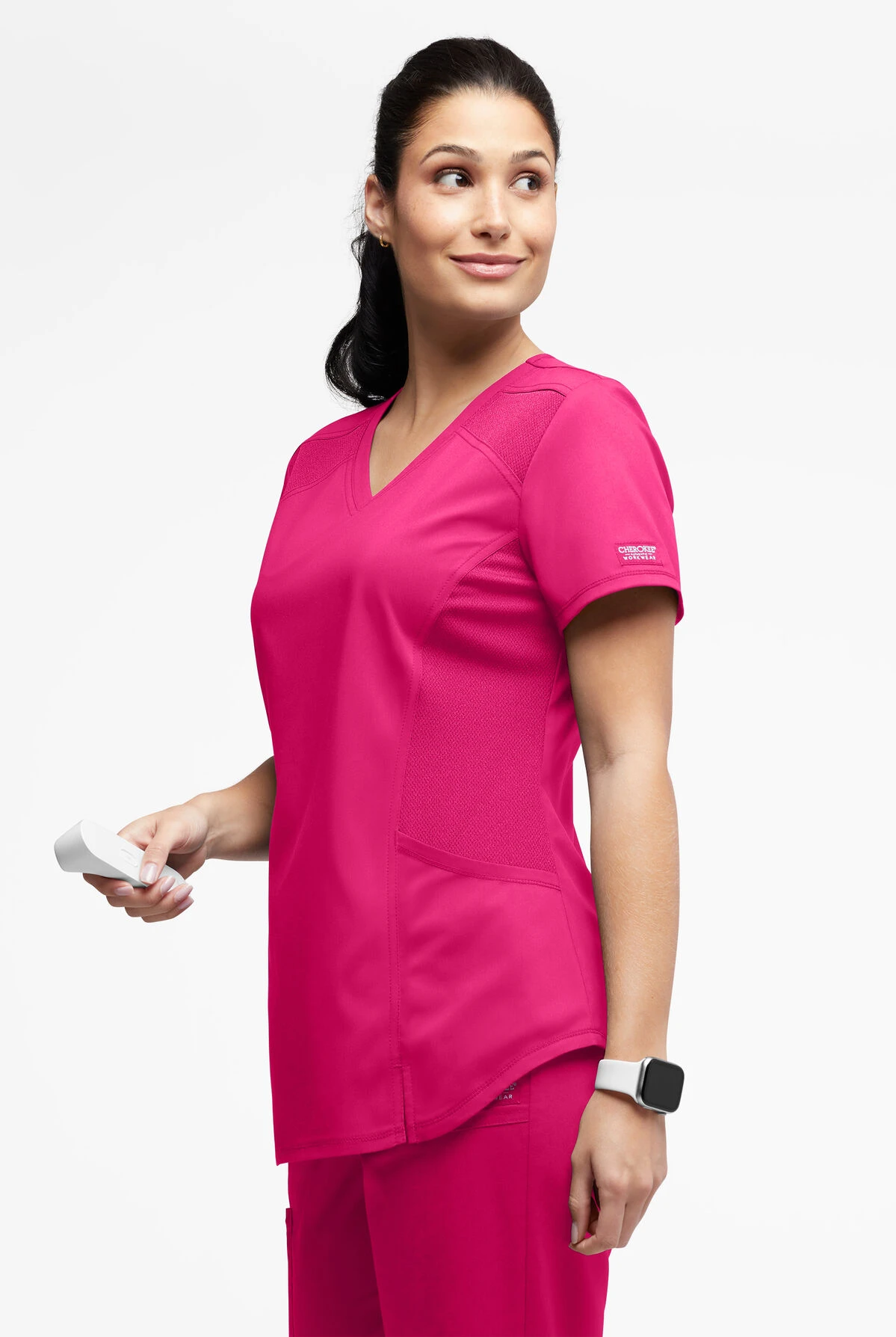 UA Exclusive Cherokee Workwear Revolution Women's 2-Pocket STRETCH Mesh Trim V-Neck Scrub Top 2 UA Exclusive Cherokee Workwear Revolution Women's 2-Pocket STRETCH Mesh Trim V-Neck Scrub Top - Image 2