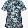 Cherokee Flexibles Bold Blooms Women's 2-Pocket Mock Wrap STRETCH Print Scrub Top
