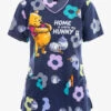Cherokee Tooniforms Home And Hunny Winnie The Pooh Women's 3-Pocket STRETCH V-Neck Print Scrub Top