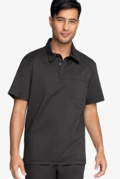 Cherokee Workwear Revolution Men's 1-Pocket STRETCH Snap Placket Polo Scrub Top