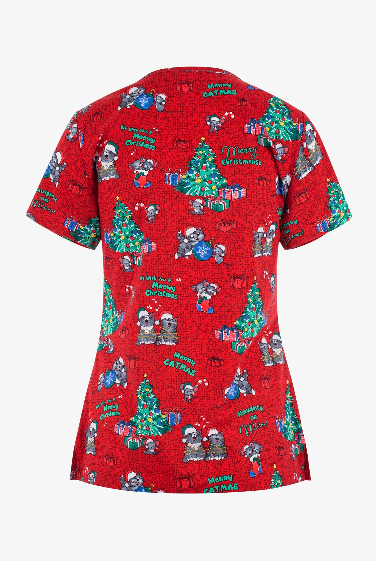 Cherokee Genuine Meowy Christmouse Women's 2-Pocket STRETCH V-Neck Print Scrub Top 2 Cherokee Genuine Meowy Christmouse Women's 2-Pocket STRETCH V-Neck Print Scrub Top - Image 2