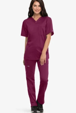 Cherokee Workwear Revolution Unisex 1-Pocket STRETCH V-Neck Scrub Top -Cherokee Shop CK625 WINE 6