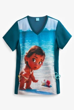 Cherokee Tooniforms Disney Baby Moana Women's 1-Pocket V-Neck Print Scrub Top