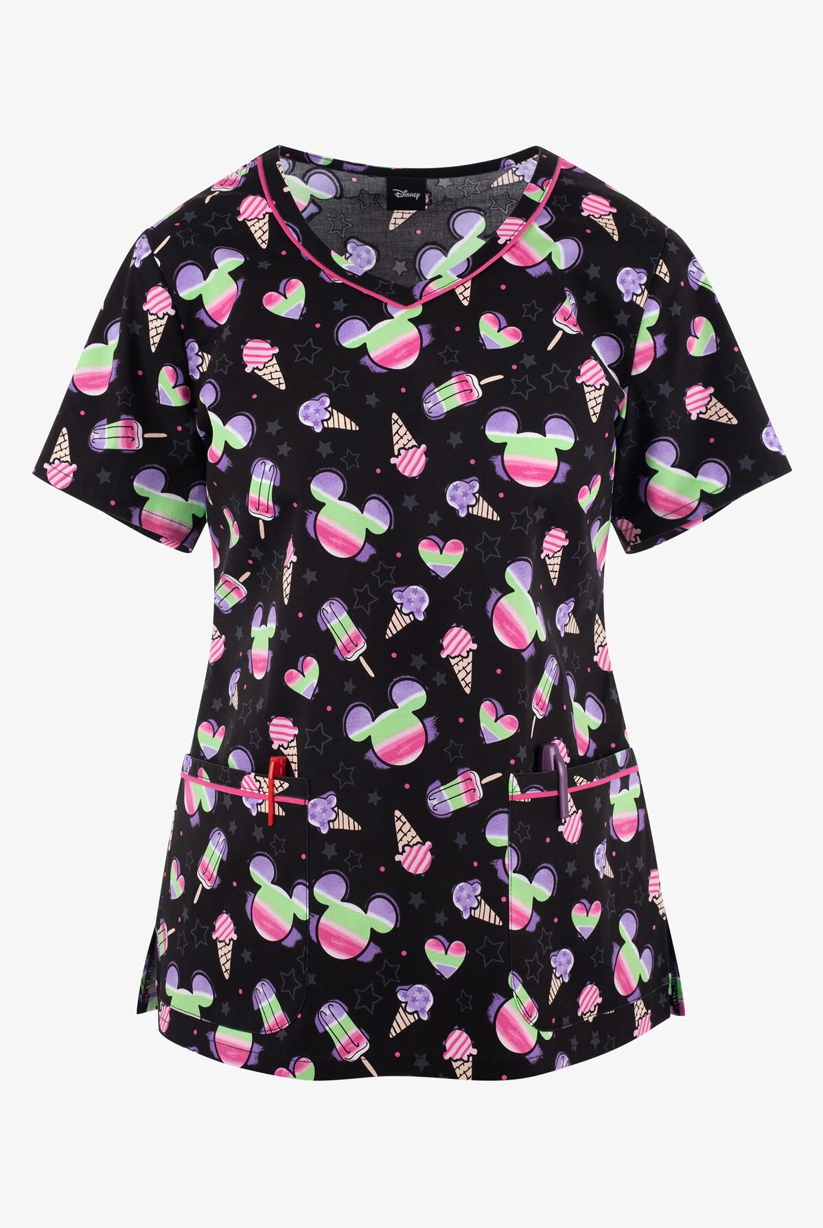 Cherokee UA Exclusive Tooniforms Disney's Mickey Ice Cream Women's 2-Pocket STRETCH V-Neck Print Scrub Top 1 Cherokee UA Exclusive Tooniforms Disney's Mickey Ice Cream Women's 2-Pocket STRETCH V-Neck Print Scrub Top