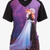 Cherokee Tooniforms Disney's Frozen Sisters Together Women's 1-Pocket STRETCH V-Neck Print Scrub Top