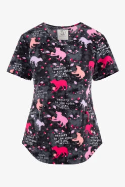 Cherokee Genuine Spice Of Life Dogs Women's 1-Pocket STRETCH V-Neck Print Scrub Top