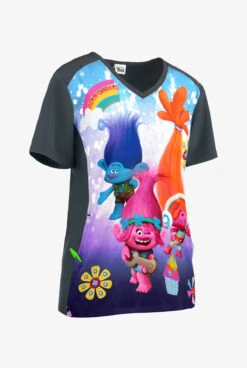Cherokee Tooniforms Trolls Musical Genius Women's 1-Pocket V-Neck Print Scrub Top -Cherokee Shop CK637TOM 3