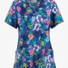 Cherokee Iflex Blooming Tie Dye Floral Women's 2-Pocket STRETCH Mock Wrap Print Scrub Top