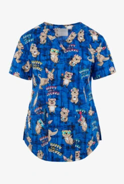 Cherokee Genuine Happy As A Quokka Women's 2-Pocket STRETCH V-Neck Print Scrub Top