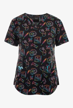 Cherokee Genuine Caring Essentials Nursing Women's 2-Pocket STRETCH V-Neck Print Scrub Top