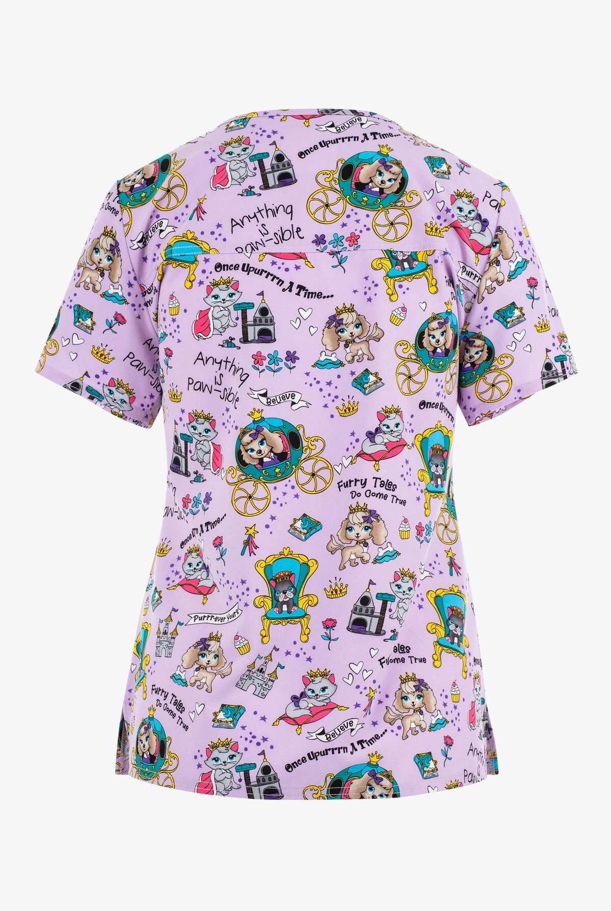 Cherokee Genuine Furry Tales Cats And Dogs Women's 2-Pocket STRETCH V-Neck Print Scrub Top 2 Cherokee Genuine Furry Tales Cats And Dogs Women's 2-Pocket STRETCH V-Neck Print Scrub Top - Image 2