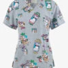 Cherokee Genuine Llama Take A Selfie Women's 2-Pocket STRETCH V-Neck Print Scrub Top