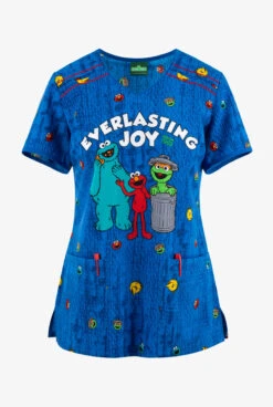 Cherokee Tooniforms Joy Everlasting Sesame Street Women's 2-Pocket STRETCH V-Neck Print Scrub Top