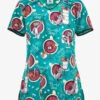 Cherokee Tooniforms Tom And Jerry Mocha Me Happy Women's 2-Pocket STRETCH V-Neck Print Scrub Top