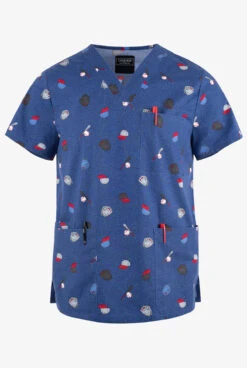 Cherokee Genuine Home Run Baseball Men's 4-Pocket STRETCH Print Scrub Top