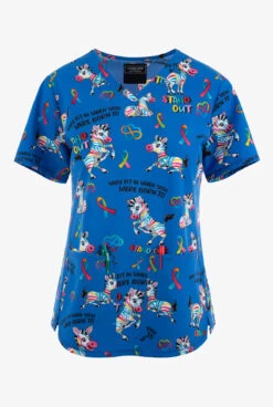 Cherokee Genuine Autism Born To Stand Out Women's 2-Pocket STRETCH V-Neck Print Scrub Top