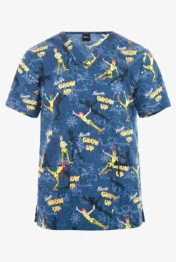 Cherokee Tooniforms Disney's Peter Pan Come With Me Unisex 2-Pocket STRETCH V-Neck Print Scrub Top