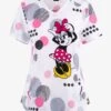 Cherokee Tooniforms Running In Circles Minnie Mouse Women's 2-Pocket STRETCH V-Neck Print Scrub Top