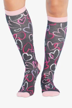Cherokee Sketch Hearts Women's 10-15 MmHg Light Compression Socks