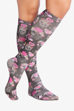 Cherokee Sugar Skull Flutter Women's 8-15 MmHg Light Compression Socks