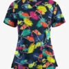 UA Butter-Soft STRETCH Chameleon Adventure Navy Women's 4-Pocket Crisscross Printed Scrub Top