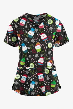 UA Butter-Soft STRETCH Christmas Treats Black Printed Women's 4-Pocket Crisscross Scrub Top