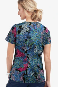 UA Butter-Soft STRETCH Layered Paisley Turquoise Women's 4-Pocket Crisscross Printed Scrub Top -Cherokee Shop CS756LPTQ 092823 3
