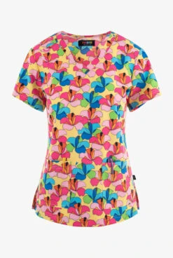 French Bull By Koi Bora Bora Floral Women's 2-Pocket STRETCH V-Neck Print Scrub Top