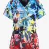Grey's Anatomy Spandex Autumn Luster Floral Women's 4-Pocket STRETCH V-Neck Print Scrub Top
