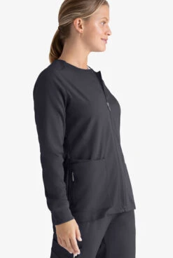Grey's Anatomy™ By Barco Spandex STRETCH Gianna Women's 5-Pocket Zip Front Scrub Jacket -Cherokee Shop GRS873 STEEL 3 HV