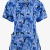 Green Town Tulips Floral Women's 3-Pocket STRETCH V-Neck Print Scrub Top