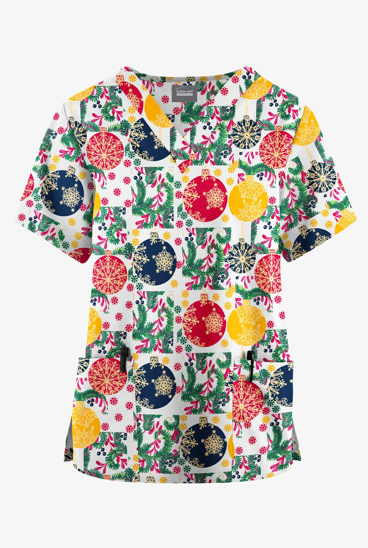 Butter-Soft Originals Baubles And Berries Women's 2-Pocket Classic Fit V-Neck Printed Scrub Top 1 Butter-Soft Originals Baubles And Berries Women's 2-Pocket Classic Fit V-Neck Printed Scrub Top