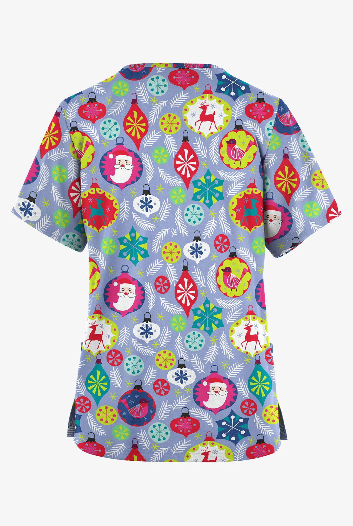 Butter-Soft Originals Jolly Baubles Ceil Women's 2-Pocket Classic Fit V-Neck Printed Scrub Top 2 Butter-Soft Originals Jolly Baubles Ceil Women's 2-Pocket Classic Fit V-Neck Printed Scrub Top - Image 2