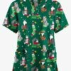 Butter-Soft Originals Playful Christmas Hunter Women's 2-Pocket Classic Fit V-Neck Printed Scrub Top