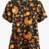 Butter-Soft Originals Pumpkin Hunt Black Printed Women's 2-Pocket Classic Fit V-Neck Scrub Top