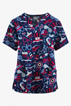 Butter-Soft Originals Stars & Stripes Navy Women's 2-Pocket Classic Fit V-Neck Printed Scrub Top