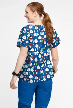 Butter-Soft North Pole Party Royal Women’s 4-Pocket V Notch-Neck Print Scrub Top -Cherokee Shop H1531NPRL 3
