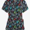 Butter-Soft X-Mas Park Women’s 4-Pocket V Notch-Neck Print Scrub Top
