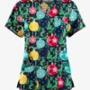 Butter-Soft Originals Baubles And Berries Navy Women's 7-Pocket Rounded V-Neck Printed Scrub Top
