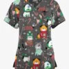 Butter-Soft Originals Cuddly Pups Pewter Women's 7-Pocket Rounded V-Neck Printed Scrub Top