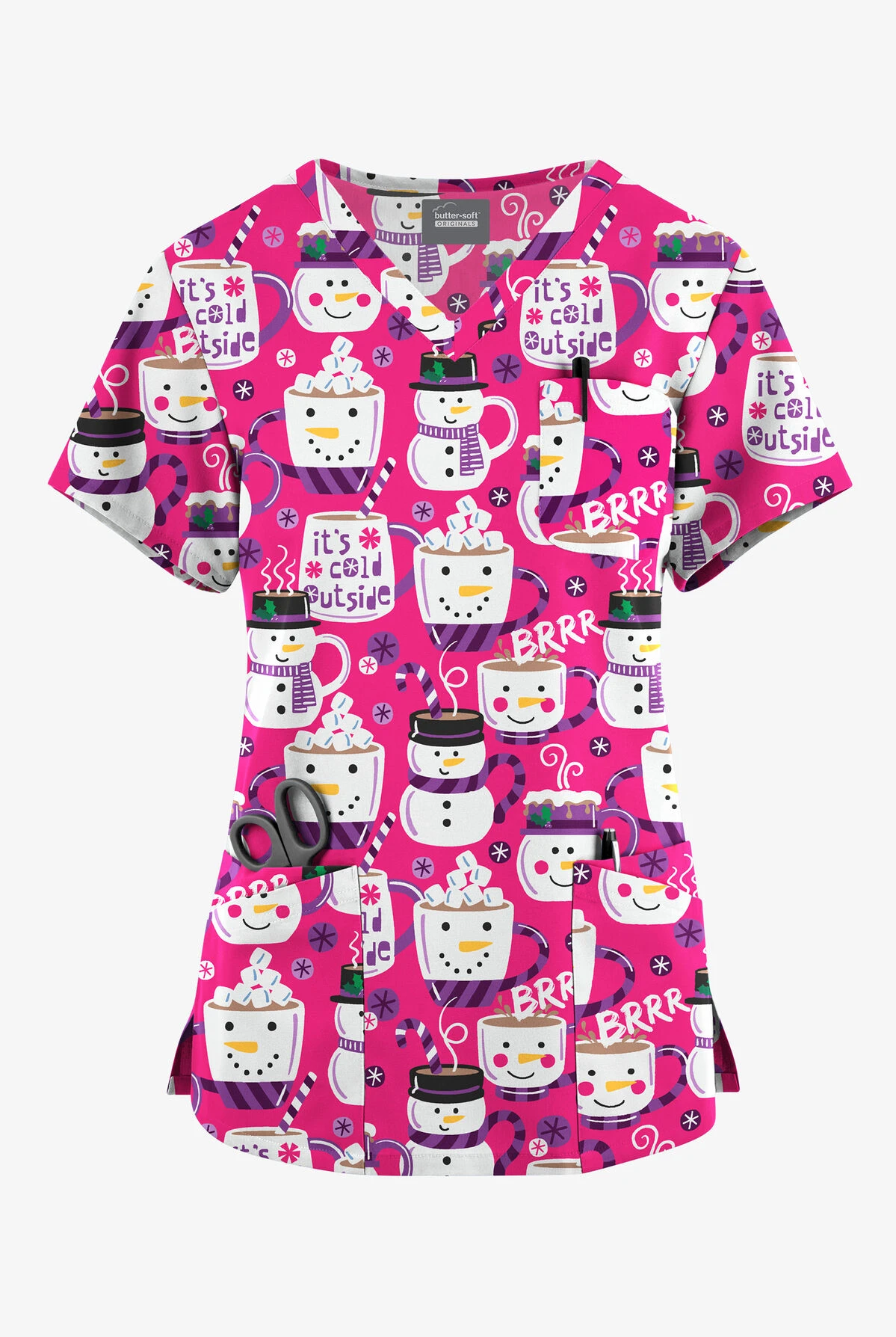 Butter-Soft Originals Morning Treats Fuchsia Women's 7-Pocket Rounded V-Neck Printed Scrub Top 1 Butter-Soft Originals Morning Treats Fuchsia Women's 7-Pocket Rounded V-Neck Printed Scrub Top