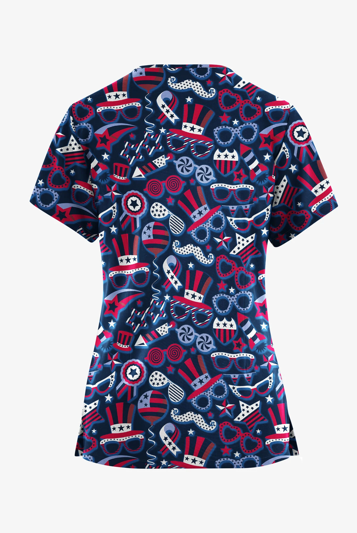 Butter-Soft Originals Stars & Stripes Navy Women's 7-Pocket Curved V-Neck Printed Scrub Top 2 Butter-Soft Originals Stars & Stripes Navy Women's 7-Pocket Curved V-Neck Printed Scrub Top - Image 2