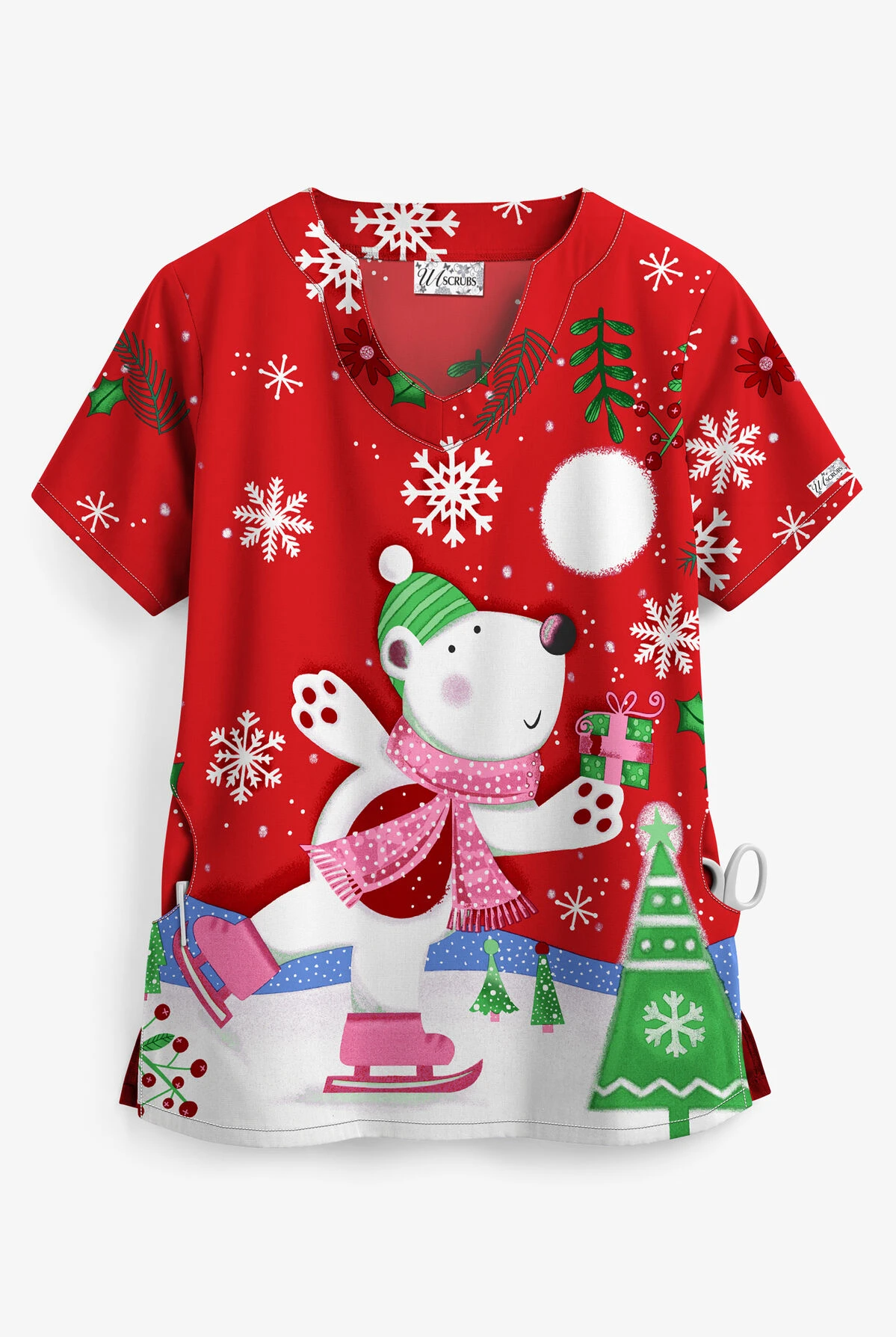 UA Polar Bear Fun Red Women's 2-Pocket Scallop Neck Print Top 1 UA Polar Bear Fun Red Women's 2-Pocket Scallop Neck Print Top