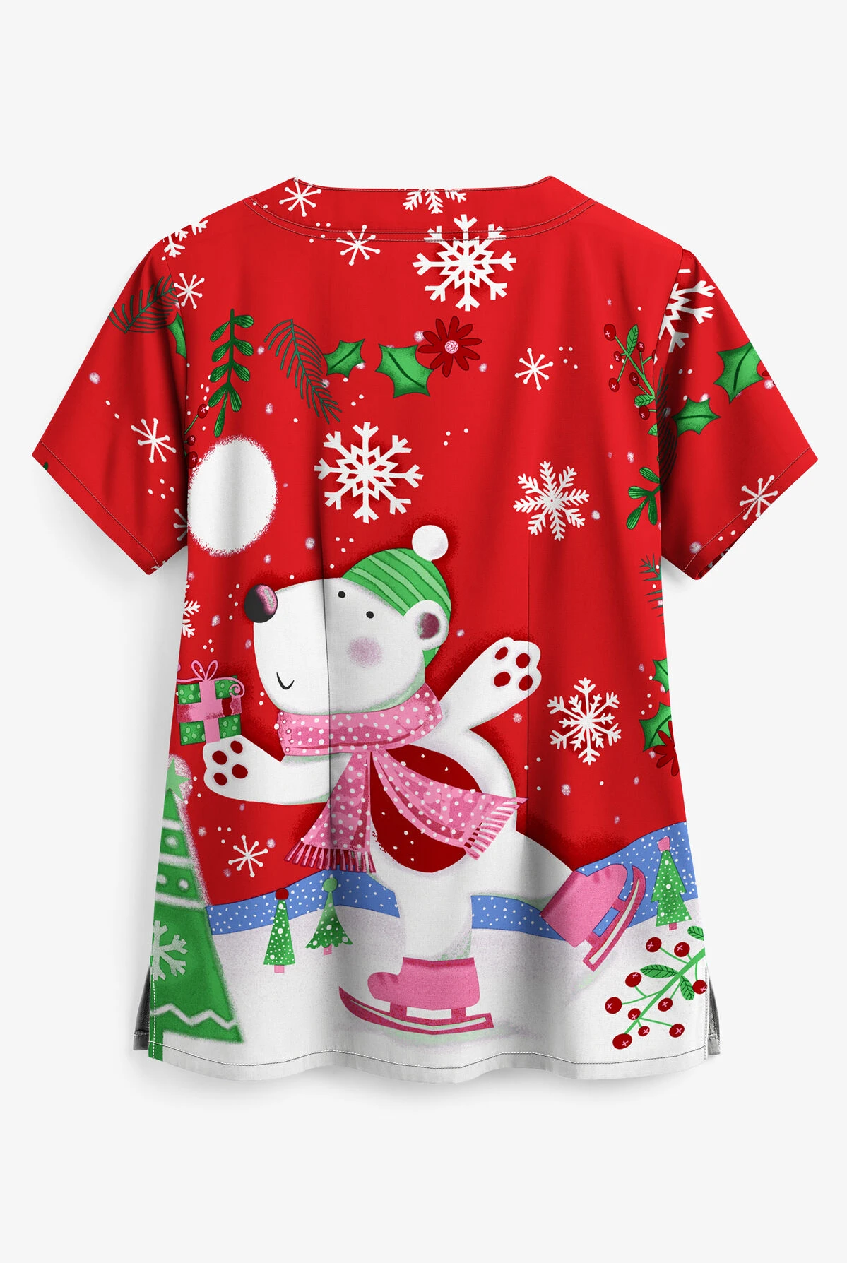 UA Polar Bear Fun Red Women's 2-Pocket Scallop Neck Print Top 2 UA Polar Bear Fun Red Women's 2-Pocket Scallop Neck Print Top - Image 2