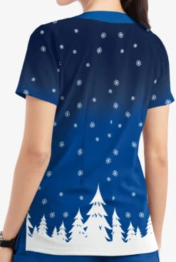 Butter-Soft Santa's Truck Royal Women's 2-Pocket Scallop Neck Print Scrub Top -Cherokee Shop H197STRL 3