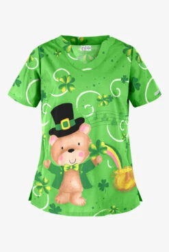 UA Pot O' Gold Grass Green Women's 2-Pocket Scallop Neck Print Scrub Top