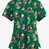 Butter-Soft Originals Playful Christmas Hunter Women's 4-Pocket Rounded V-Neck Printed Scrub Top