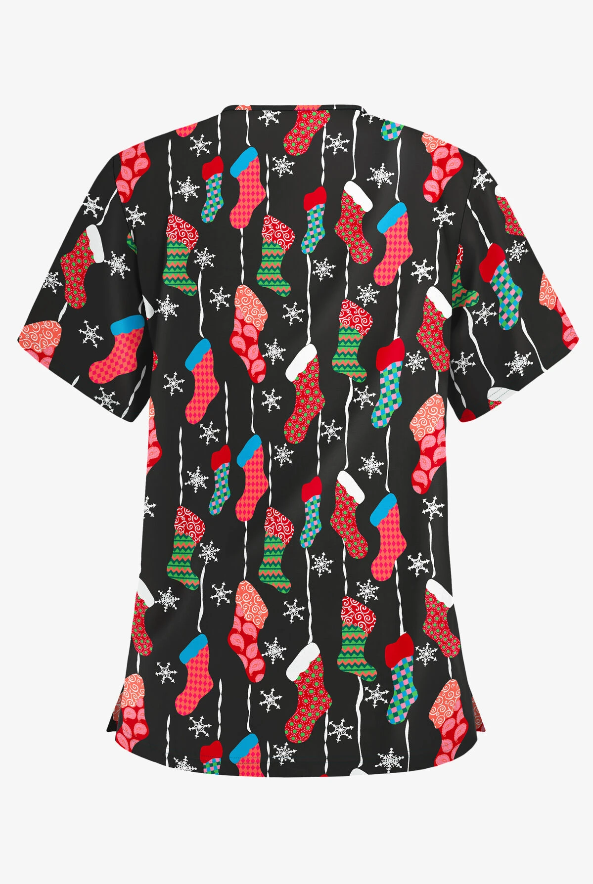 Butter-Soft Waiting For Santa Women's 3-Pocket V-Neck Print Scrub Top 2 Butter-Soft Waiting For Santa Women's 3-Pocket V-Neck Print Scrub Top - Image 2