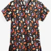 UA Halloween Kitties Black Printed Women's 3-Pocket V-Neck Scrub Top